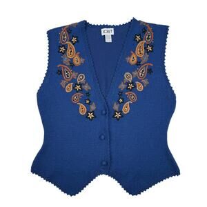 Koret Wool Blend Embroidered Sweater Vest Paisley Western Boho Cowgirl Large